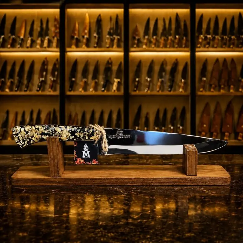 Faca Churrasco Made in Fogo 8″ em Aço 420C, cabo híbrido com folhas de Ouro Polida