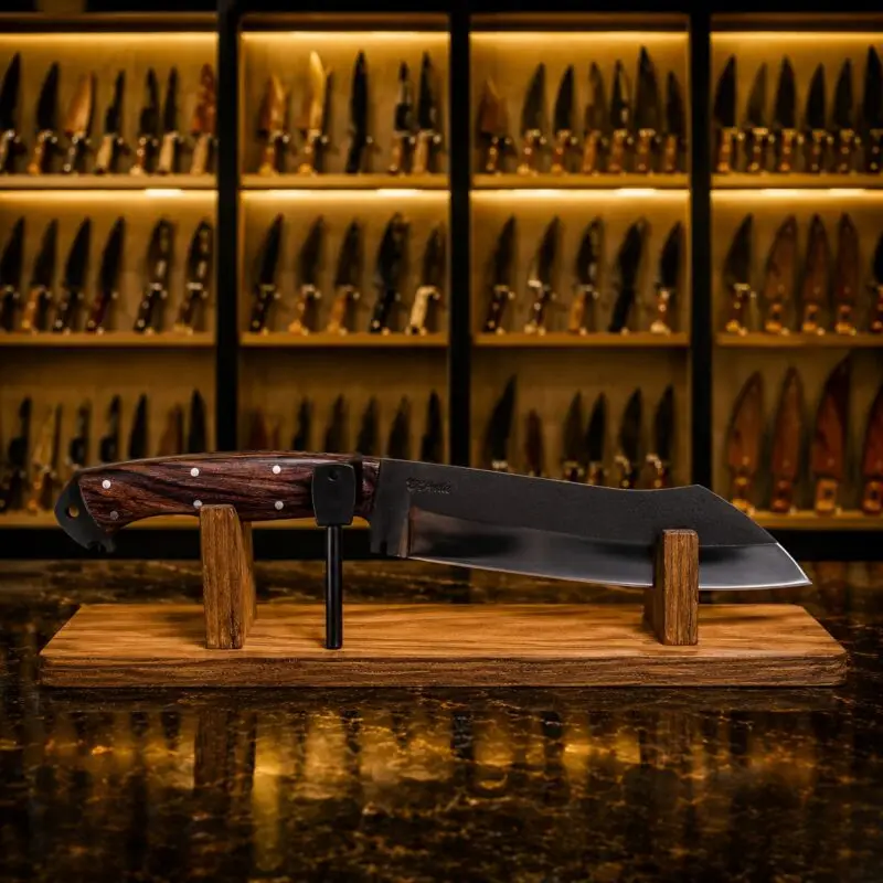 Faca Sampaio D'Avila 8'' em Aço 420C, Cabo em Madeira com Pederneira, Brut Forge