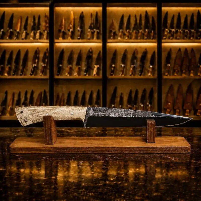 Faca Gaúcha D'Avila 8" em Aço Carbono, cabo em Osso Fossilizado, Brut Forge Fosfatizado