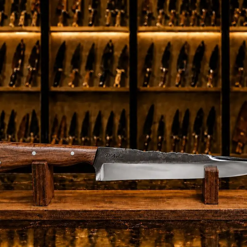 Faca Campeira D'Avila 8" em Aço Carbono 5160, cabo em madeira, Brut Forge