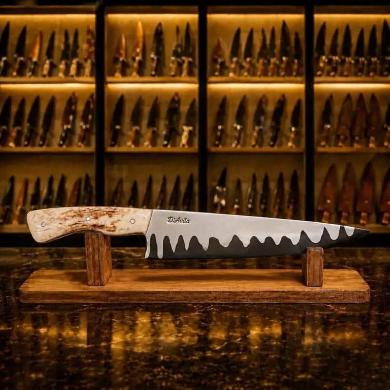 Faca D'Avila Chef em Aço San Mai 8", cabo em Osso Fossilizado